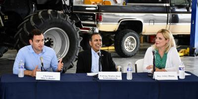 Rep. Hinson, Rep. Gallagher, and Rep. Krishnamoorthi at the CCP Ag IP Theft Roundtable in Dysart, IA