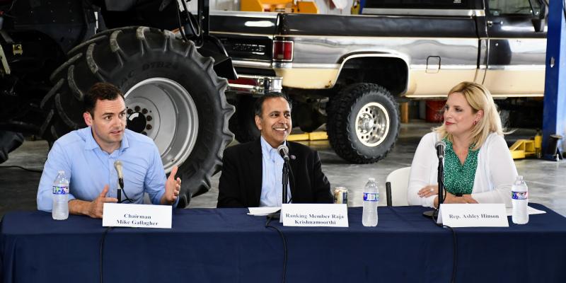 Rep. Hinson, Rep. Gallagher, and Rep. Krishnamoorthi at the CCP Ag IP Theft Roundtable in Dysart, IA
